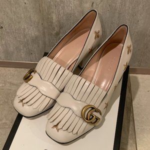GUCCI Ladies Embroidered Leather Marmont GG Pumps